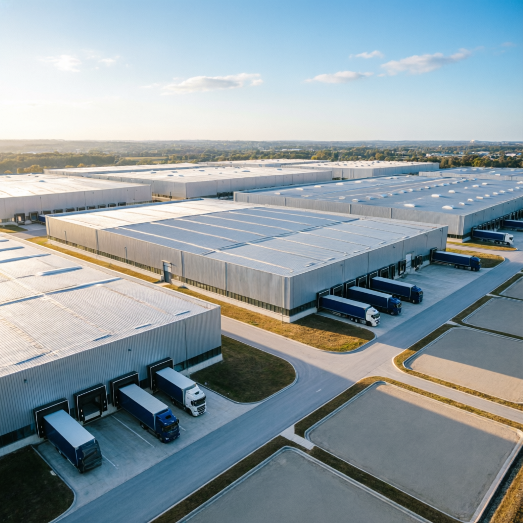 Parque logístico con naves industriales y andenes de carga